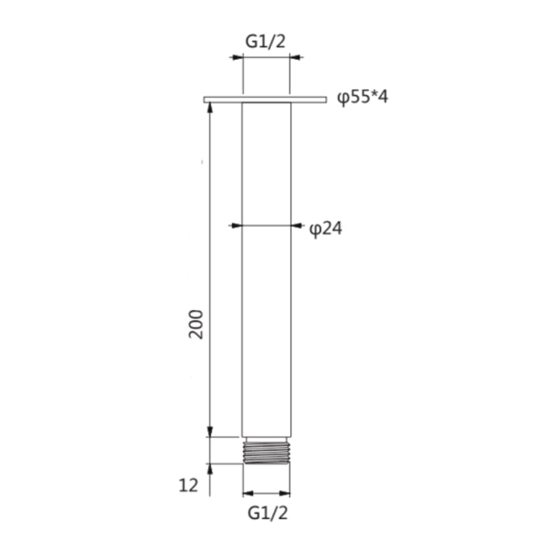 Ceiling Drop Shower Arm 20mm | Dimensions | Taffner Interiors