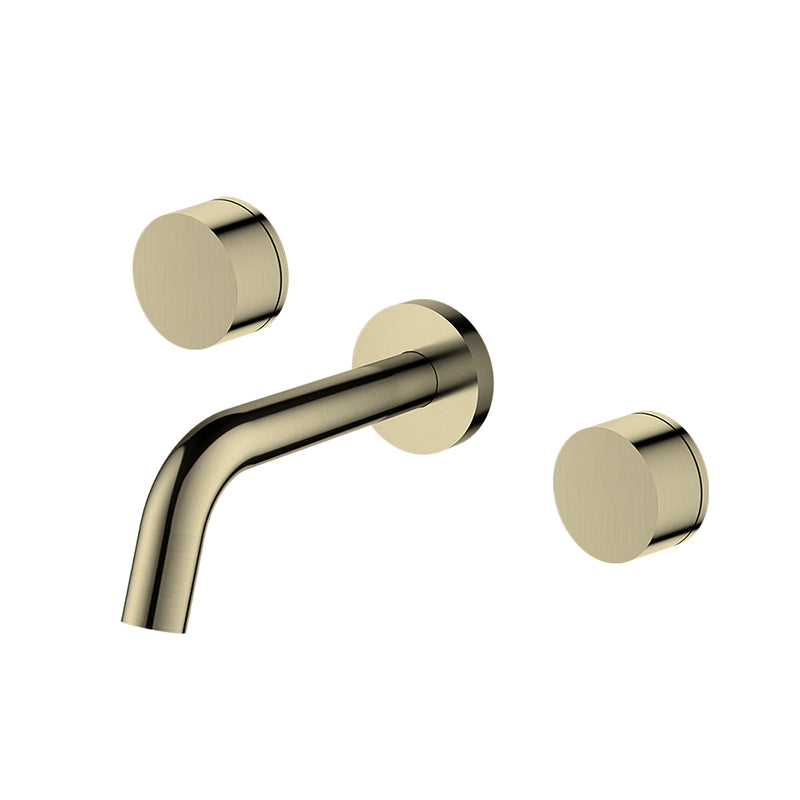 Anima Wall Spout Double Round Mixer - Brushed Brass- Taffner Interiors